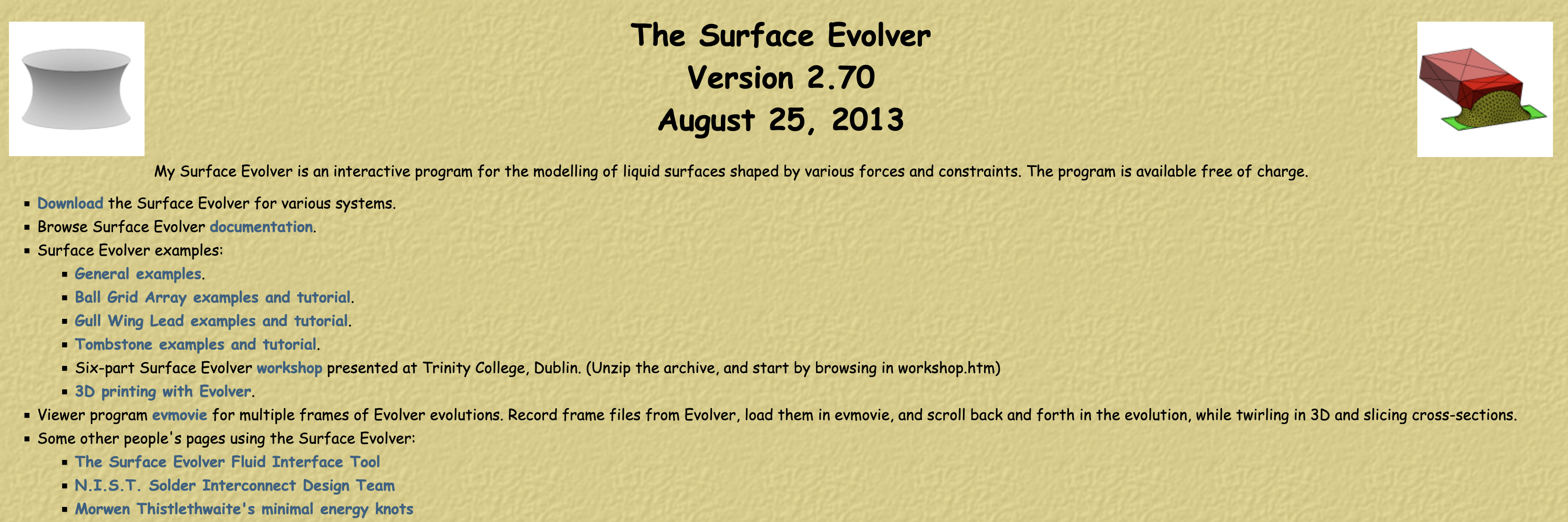 Surface Evolver website screenshot